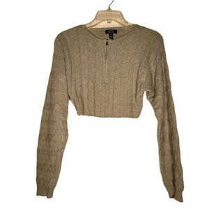Privy cableknit cropped three-quarter zip sweater